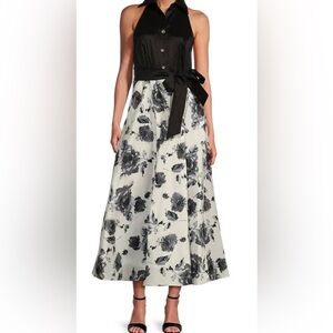 MARINA - NWT Elegant Black & White Floral Dress — Size Medium
